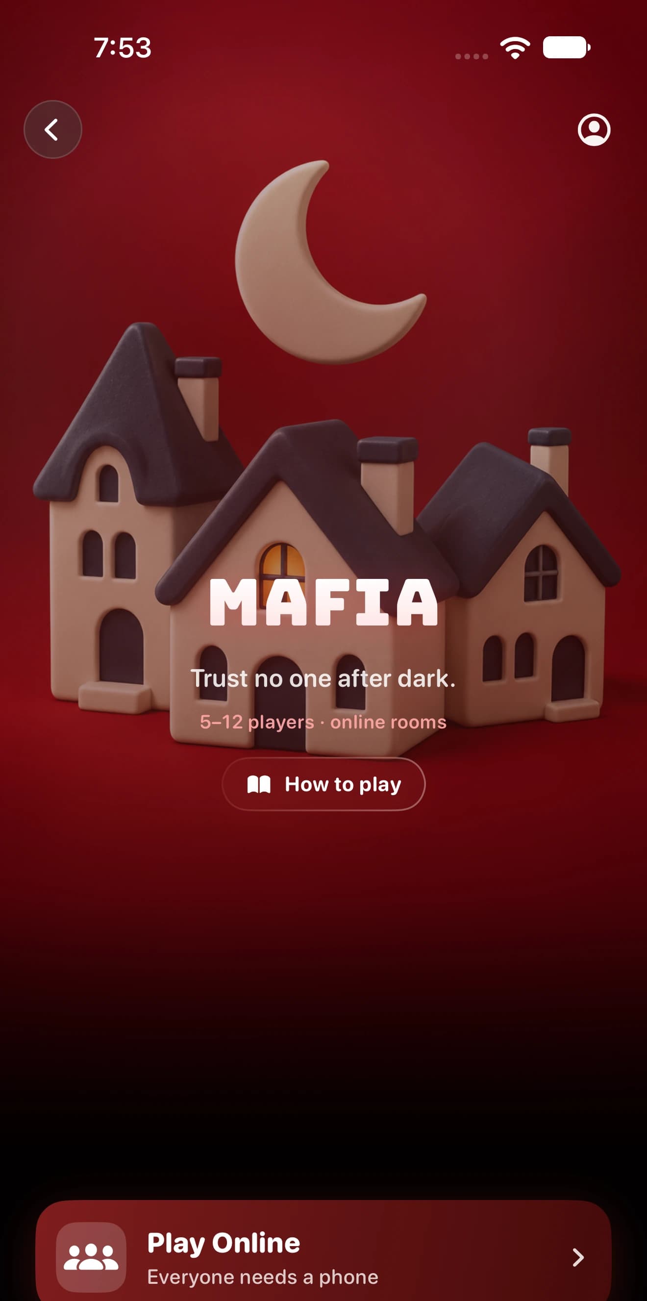 Party Favor Games shelf showing Mafia on iPhone