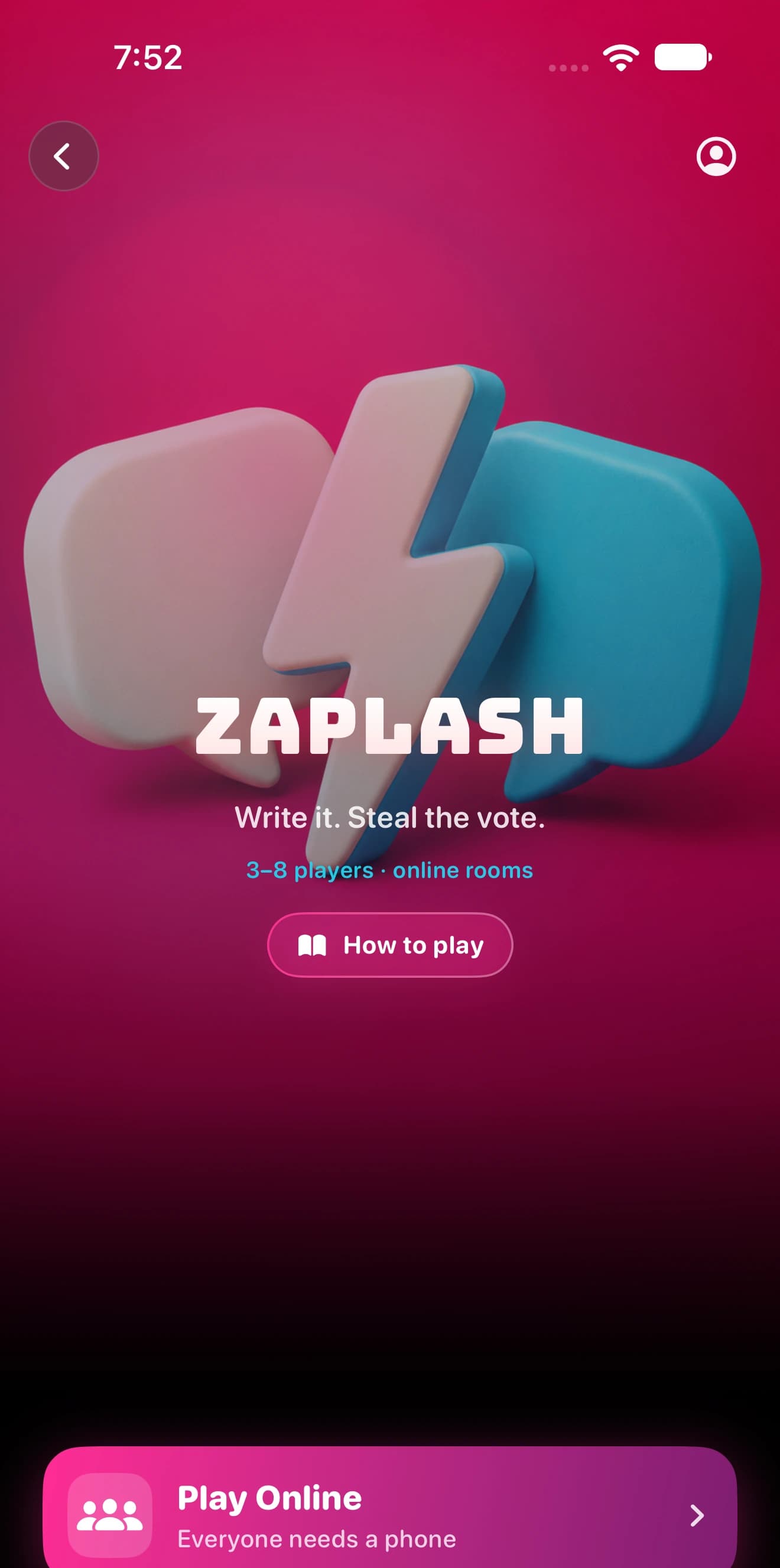 Party Favor Games shelf showing Zaplash on iPhone